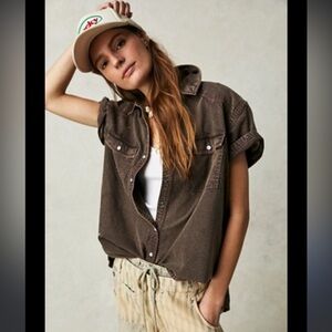 Free People The Short of It chocolate denim top. Size M